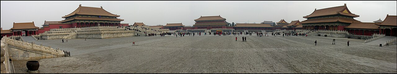 Panoramic view of the Forbidden City golden roofs from Jingshan Park in Beijing
