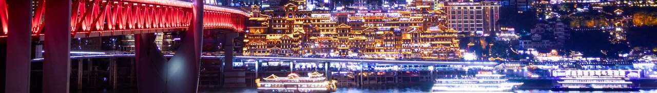 Chongqing neon river skyline and bridges crossing the Yangtze at night