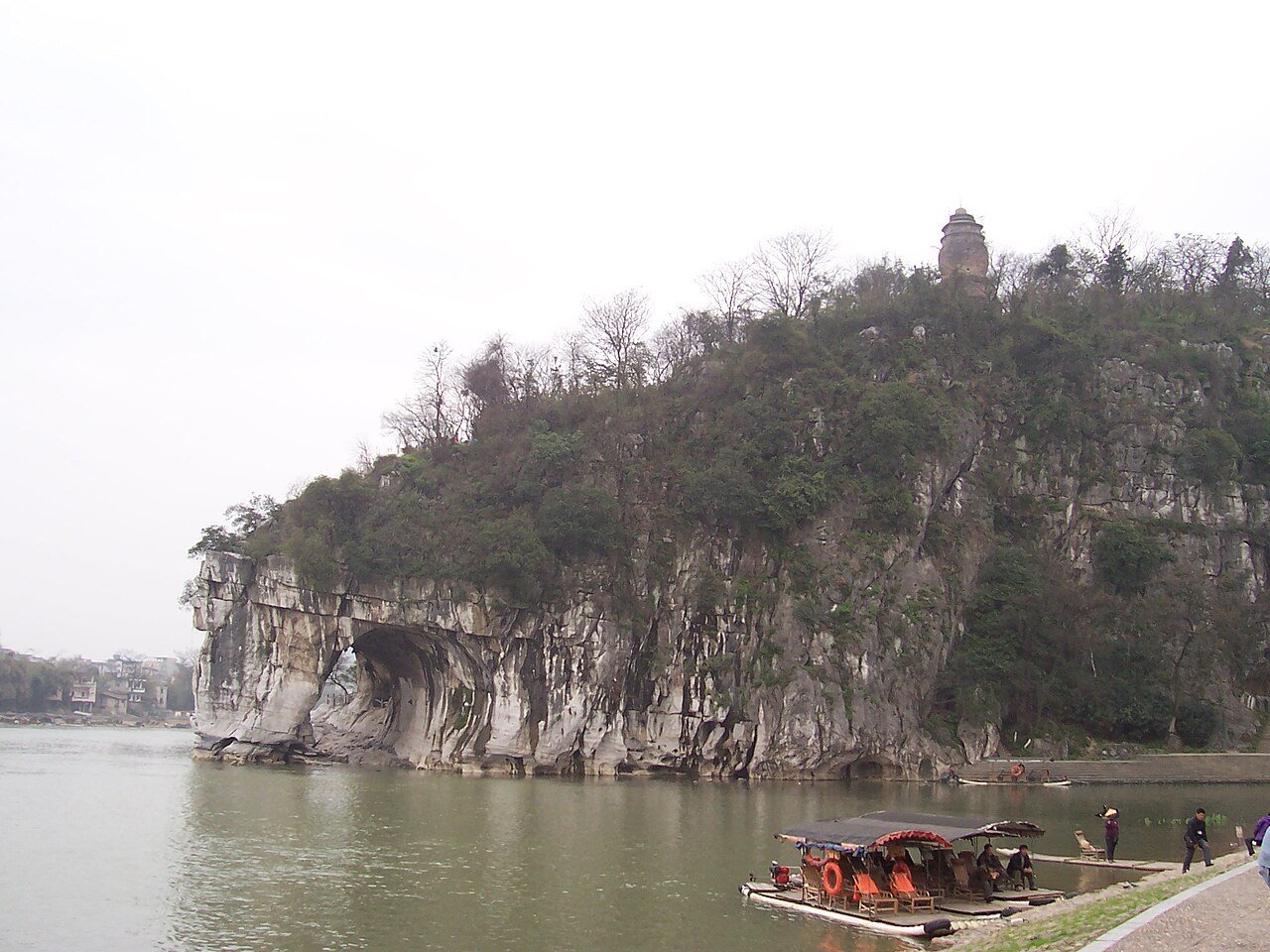 Elephant Trunk Hill reflecting in the Li River at sunset in Guilin