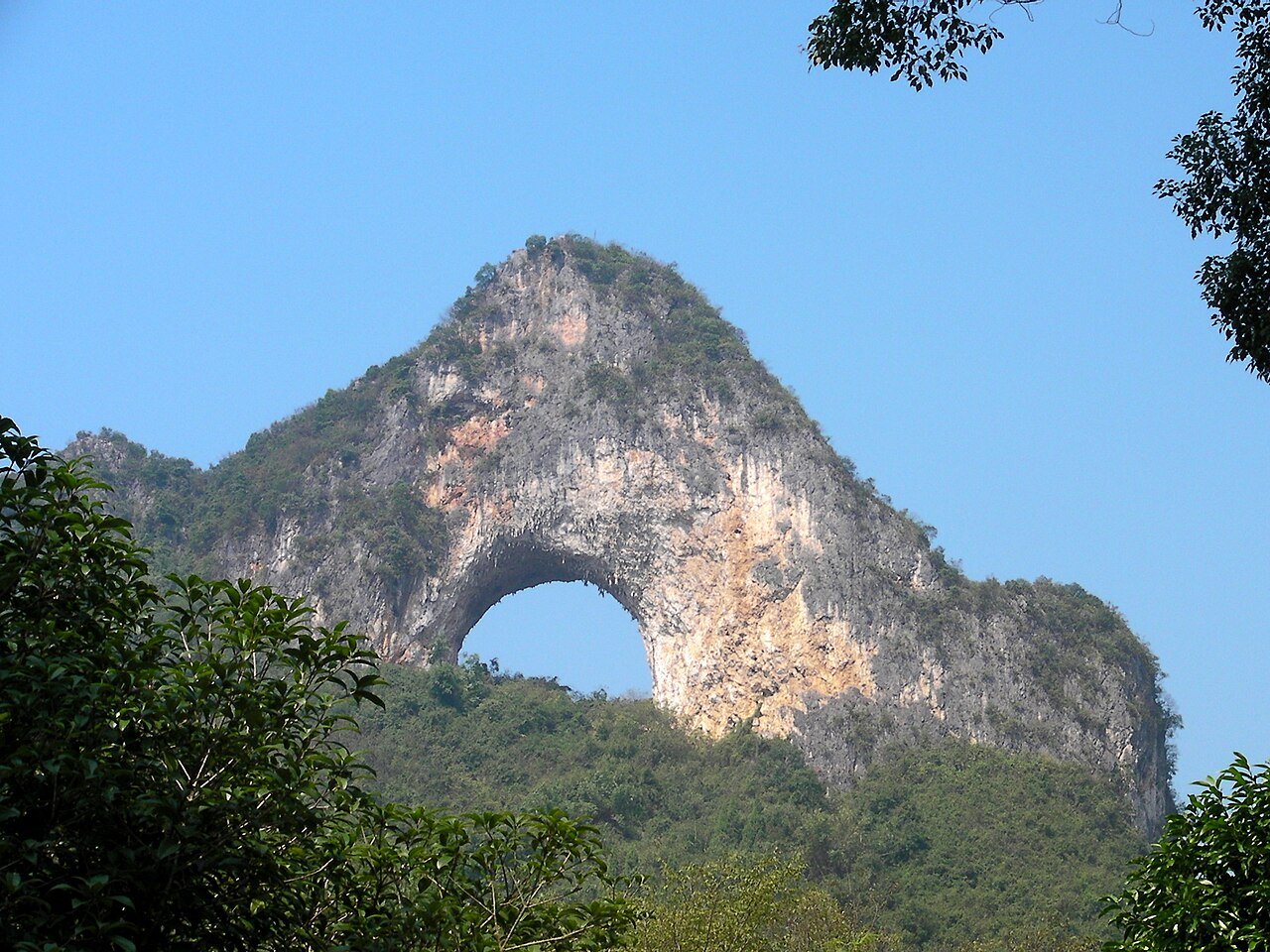 Moon Hill natural limestone karst arch in the Yangshuo countryside