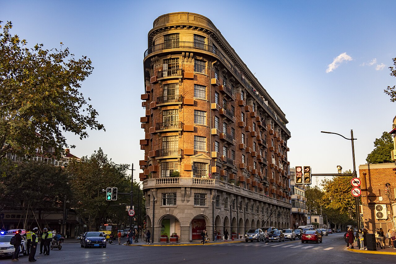 Historic Wukang Mansion flatiron building in the Former French Concession of Shanghai