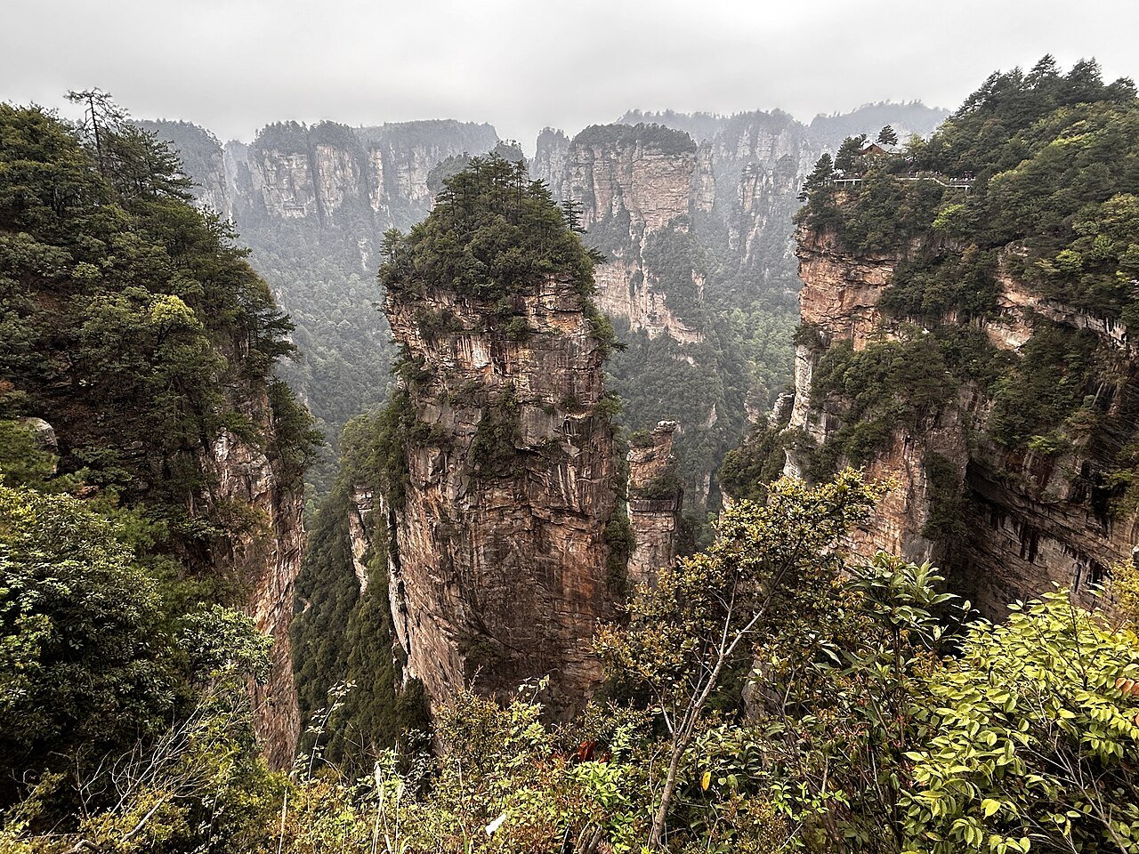 Towering quartz sandstone pillars of Yuanjiajie in Zhangjiajie National Forest Park
